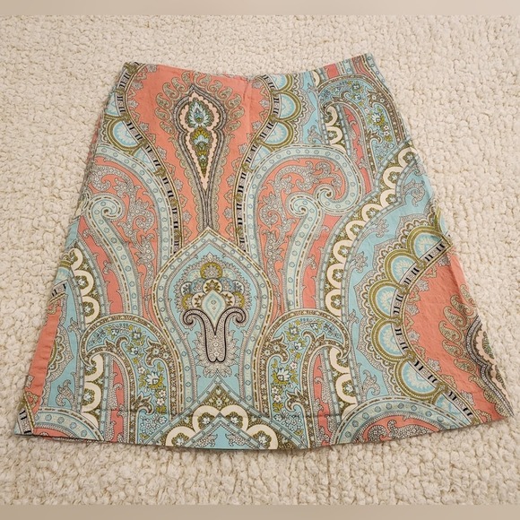 Tlrina Turk paisley floral teal and peach pencil skirt size 4 - Picture 5 of 12